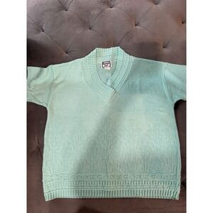 Vintage Keneth Too! Mint Green V-Neck Short Sleeve Textured Knit Sweater Medium